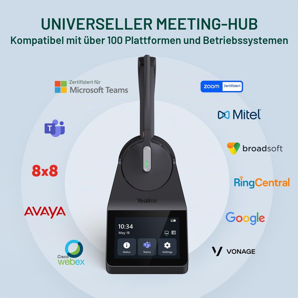 Kabelloses DECT-Büro-Headset WH64 Pro mit 3,5-Zoll-Touchscreen-Basisstation und Bluetooth