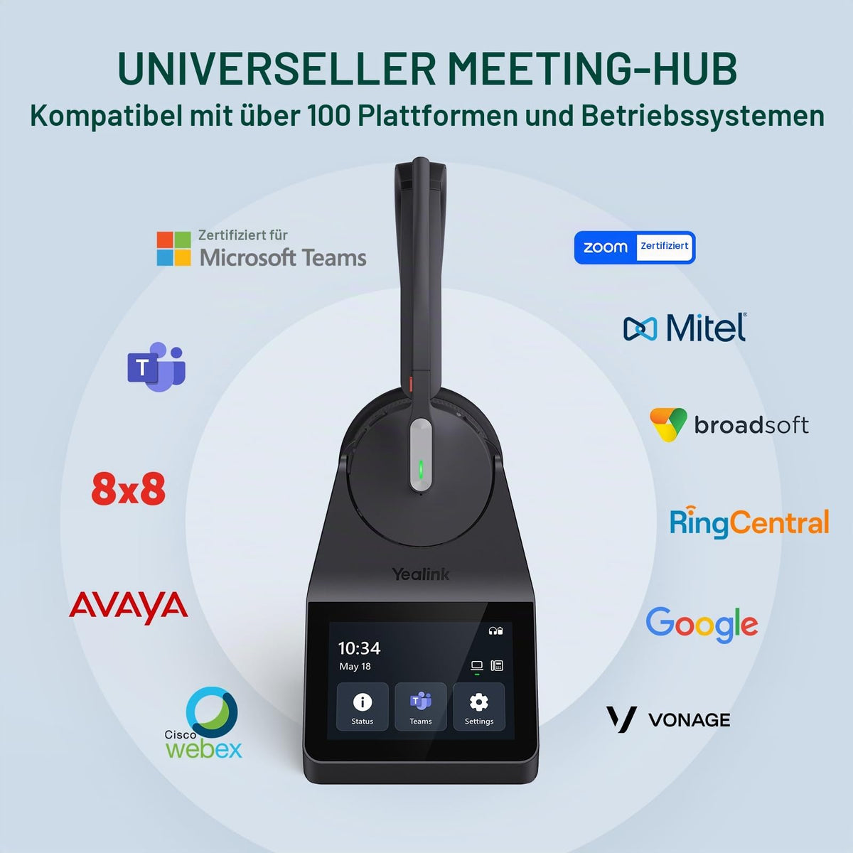 Kabelloses DECT-Büro-Headset WH64 Pro mit 3,5-Zoll-Touchscreen-Basisstation und Bluetooth