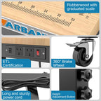 Schwerlast-Werkbank 120 cm aus Gummibaumholz, 5-fach höhenverstellbar von 85 bis 105 cm, mit Steckdosenleiste und USB