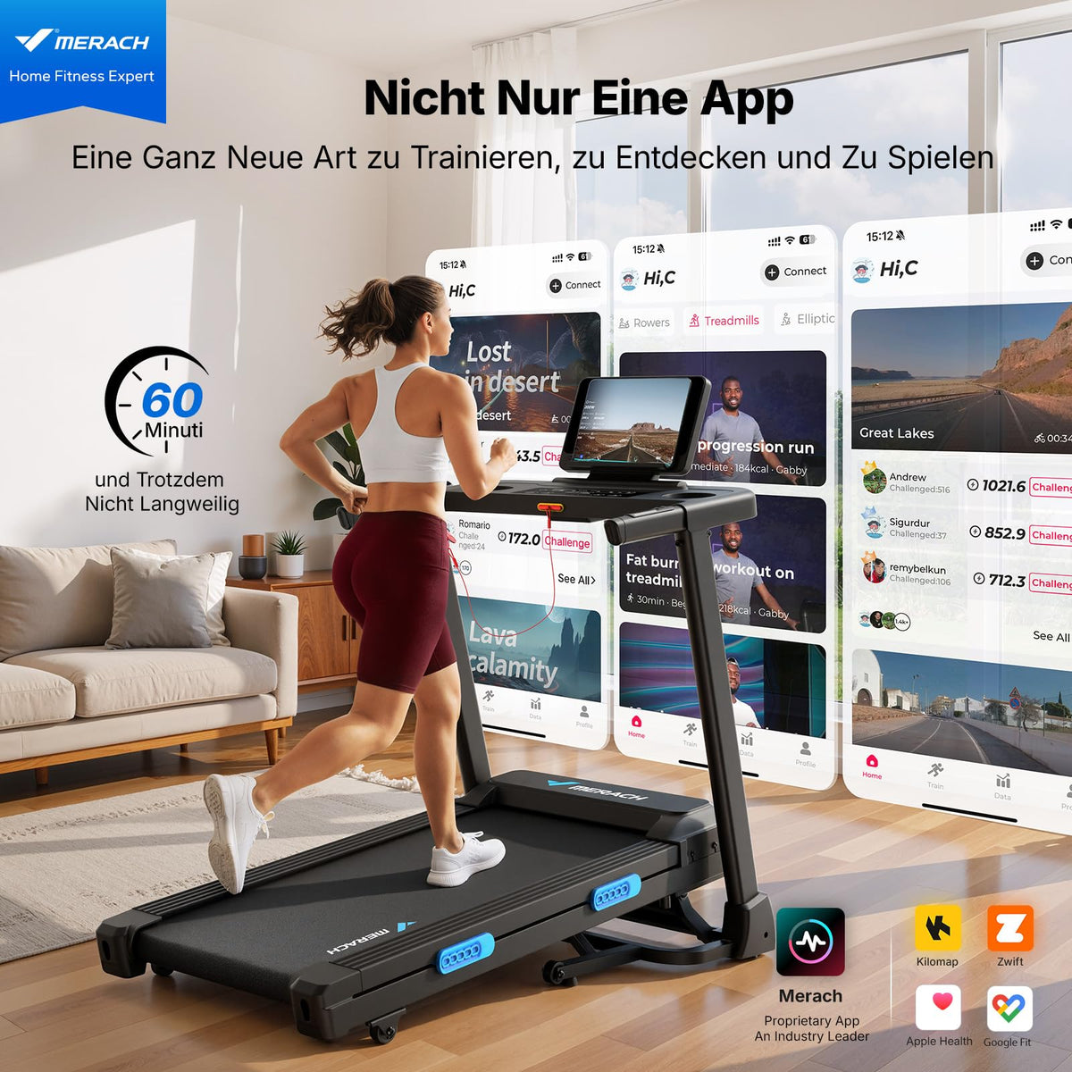 Laufband für Zuhause mit 15% automatischer Steigung, 2,5 PS Motor und 108x42 cm Lauffläche, klappbar