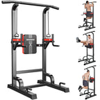 Power Tower Dip-Station mit Klimmzugstange, freistehend, 7-fach höhenverstellbar, bis 200 kg, inkl. Widerstandsband