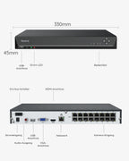 16-Kanal-PoE-NVR Überwachungsrekorder mit 4TB HDD, 16 PoE-Ports und bis zu 16TB Speicher