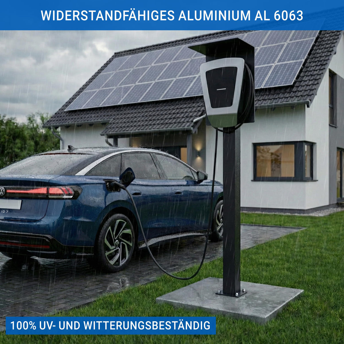 Wallbox Standfuß mit Dach aus pulverbeschichtetem Stahl, universelle Standsäule für Elektroauto-Ladestationen, 160 cm