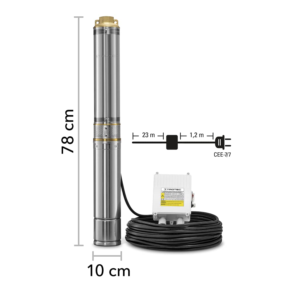 Edelstahl-Tiefbrunnenpumpe mit Schmutzsieb, 6000 l/h, 550 W, 5,8 bar, 58 m Hubhöhe, 10 cm Durchmesser