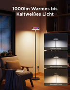 Stehlampe Deckenfluter mit RGBICWW-Wellenbeleuchtung, 330° drehbarer Lampenkopf, 1000 lm, 2700-6500 K, Alexa und Matter