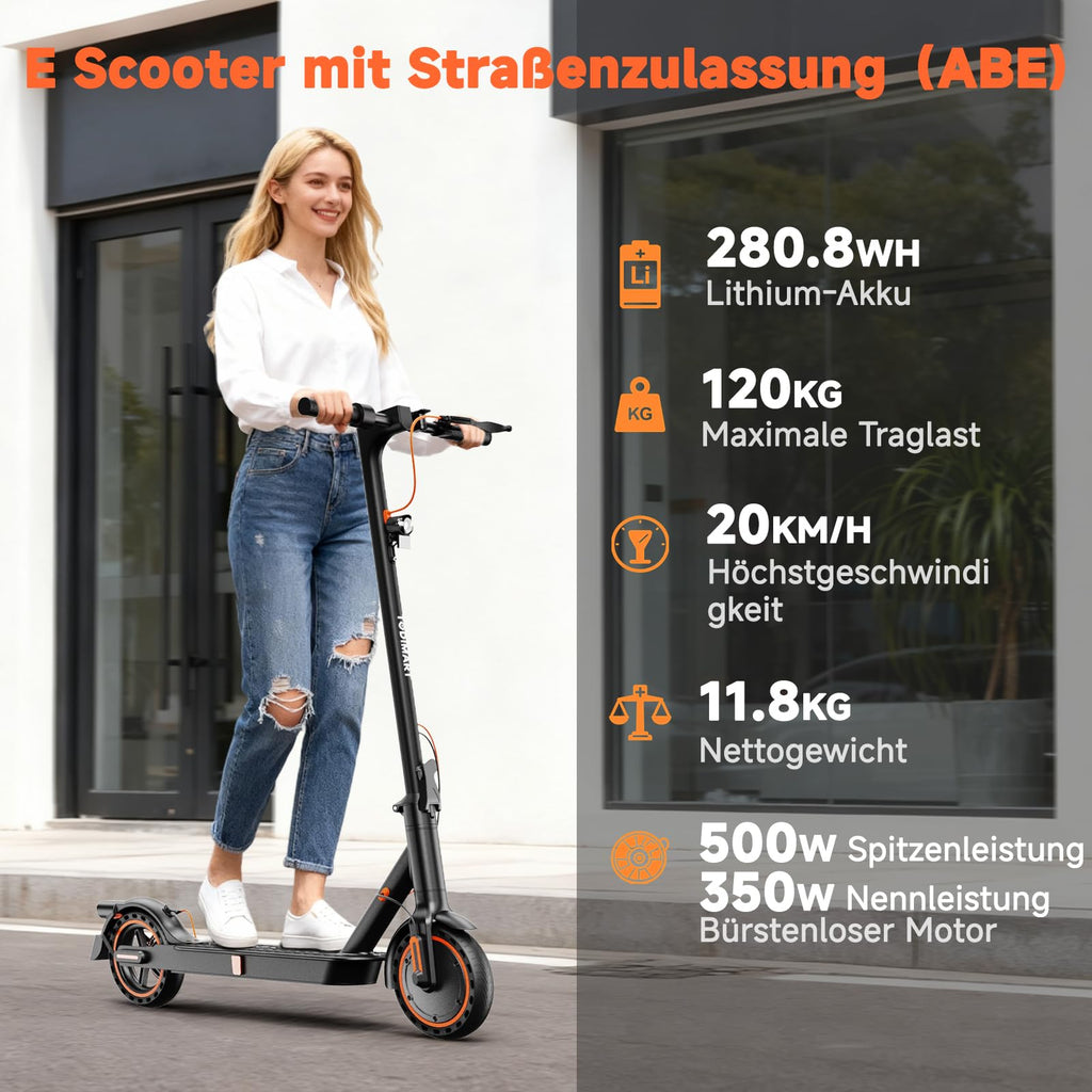 E-Scooter S3 mit Straßenzulassung ABE, 35 km Reichweite, 350 W Motor und App-Steuerung