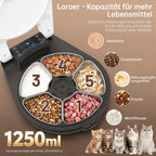 Automatischer Nassfutterautomat für Katzen mit Kühlung und Heizung, 5 Edelstahlschalen 304, 1,25 L, 3 Tage Frische