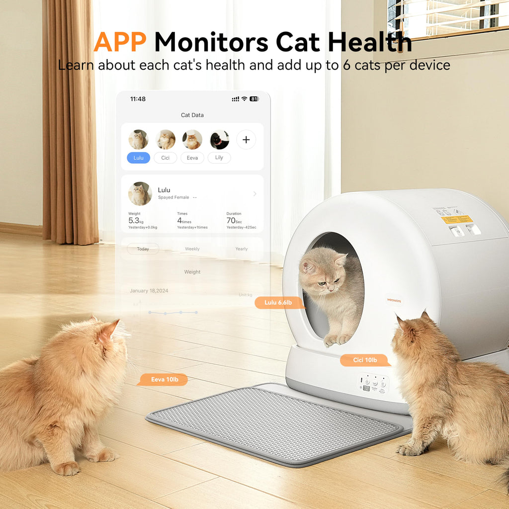Selbstreinigende Katzentoilette mit App-Steuerung Sicherheitssensoren automatischer Reinigung Geruchsverschluss 57,6 l Grau