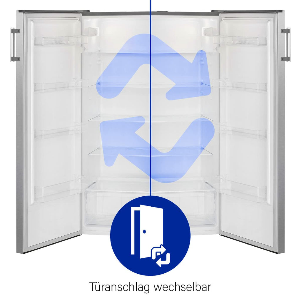 Kühlschrank ohne Gefrierfach 242 L, 143 cm hoch, Energieklasse E, 0 °C bis +8 °C, leise 40 dB, inox
