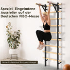 Sprossenwand mit Klimmzugstange und Dip-Barren aus Buchenholz, 220 cm, höhenverstellbar
