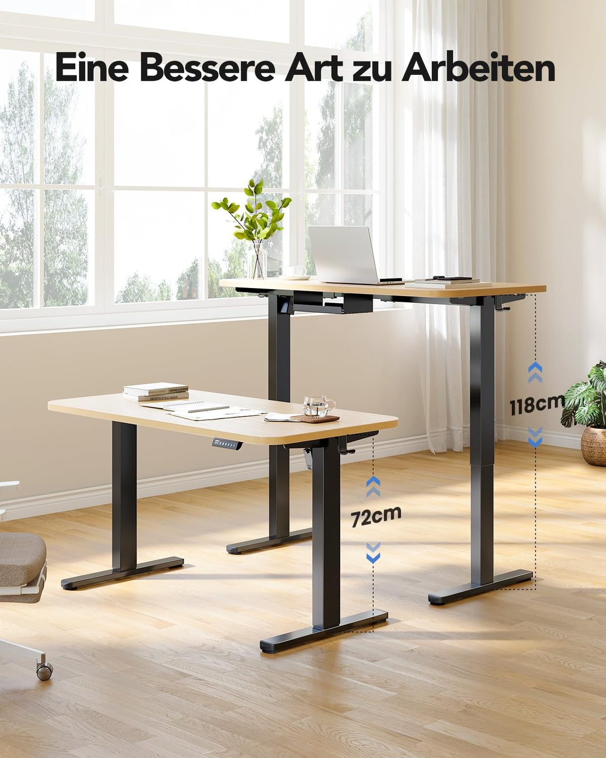 Höhenverstellbares Schreibtischgestell mit bürstenlosem Motor, 72-118 cm, 100 kg Traglast, für Tischplatten 110-220 cm