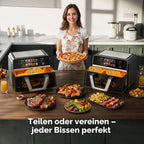 10-in-1 Heißluftfritteuse 10 L mit Dual-Zone, 2500 W, 360° Kochfenster, Farb-Touchscreen, spülmaschinenfeste Teile