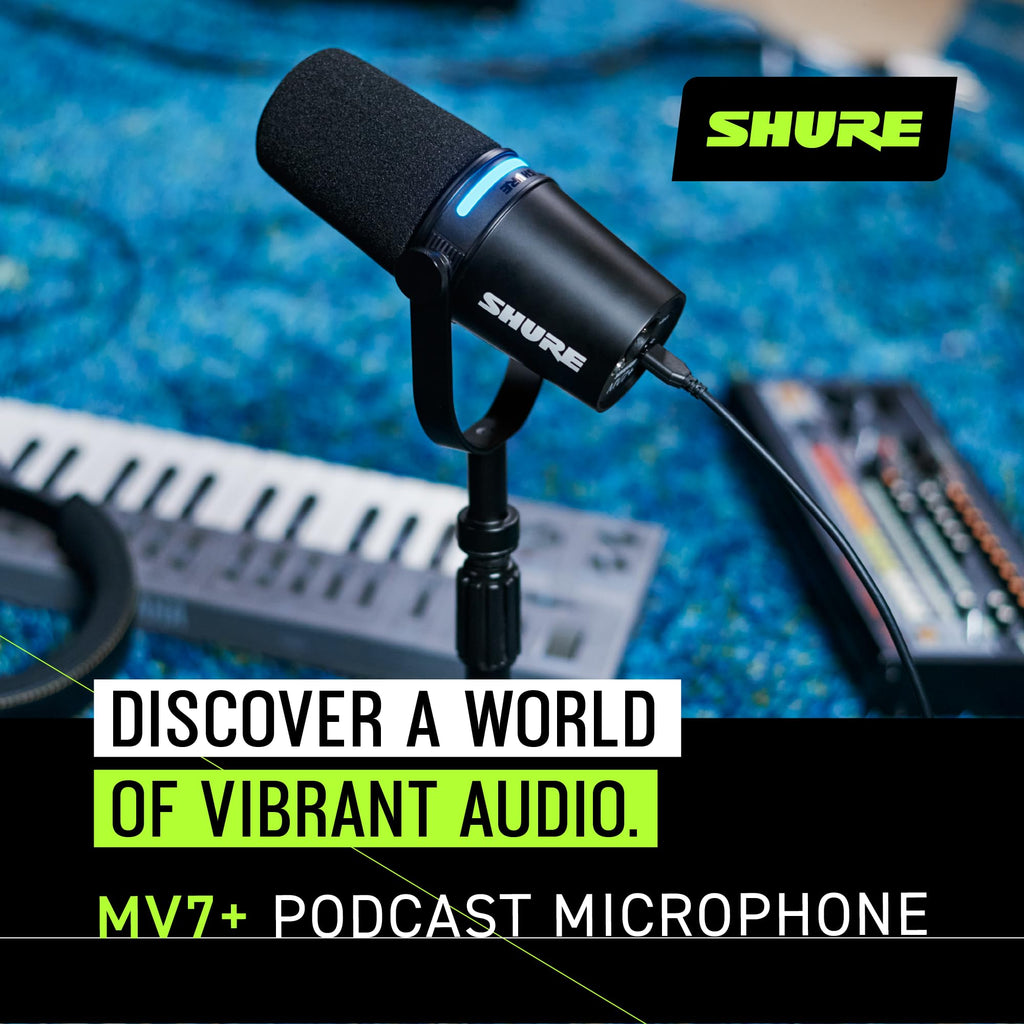 Dynamisches Podcast-Mikrofon MV7+ USB-C XLR mit Mikrofonständer Schwarz für Streaming und Videokonferenzen