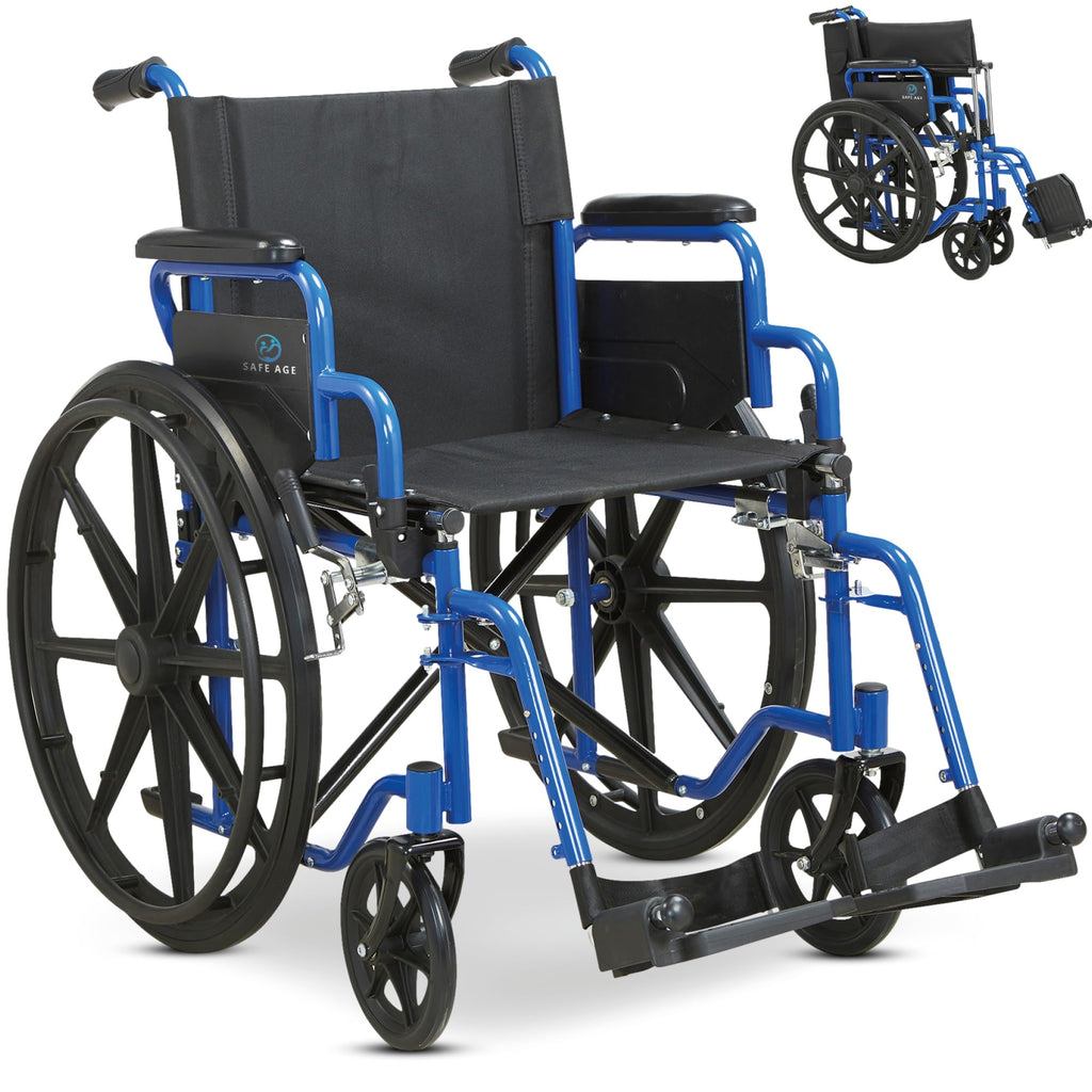 Faltbarer Rollstuhl, leicht mit 18,6 kg und 32 cm Faltbreite, Sitzbreite 46 cm, bis 136 kg, pannensichere PU-Reifen