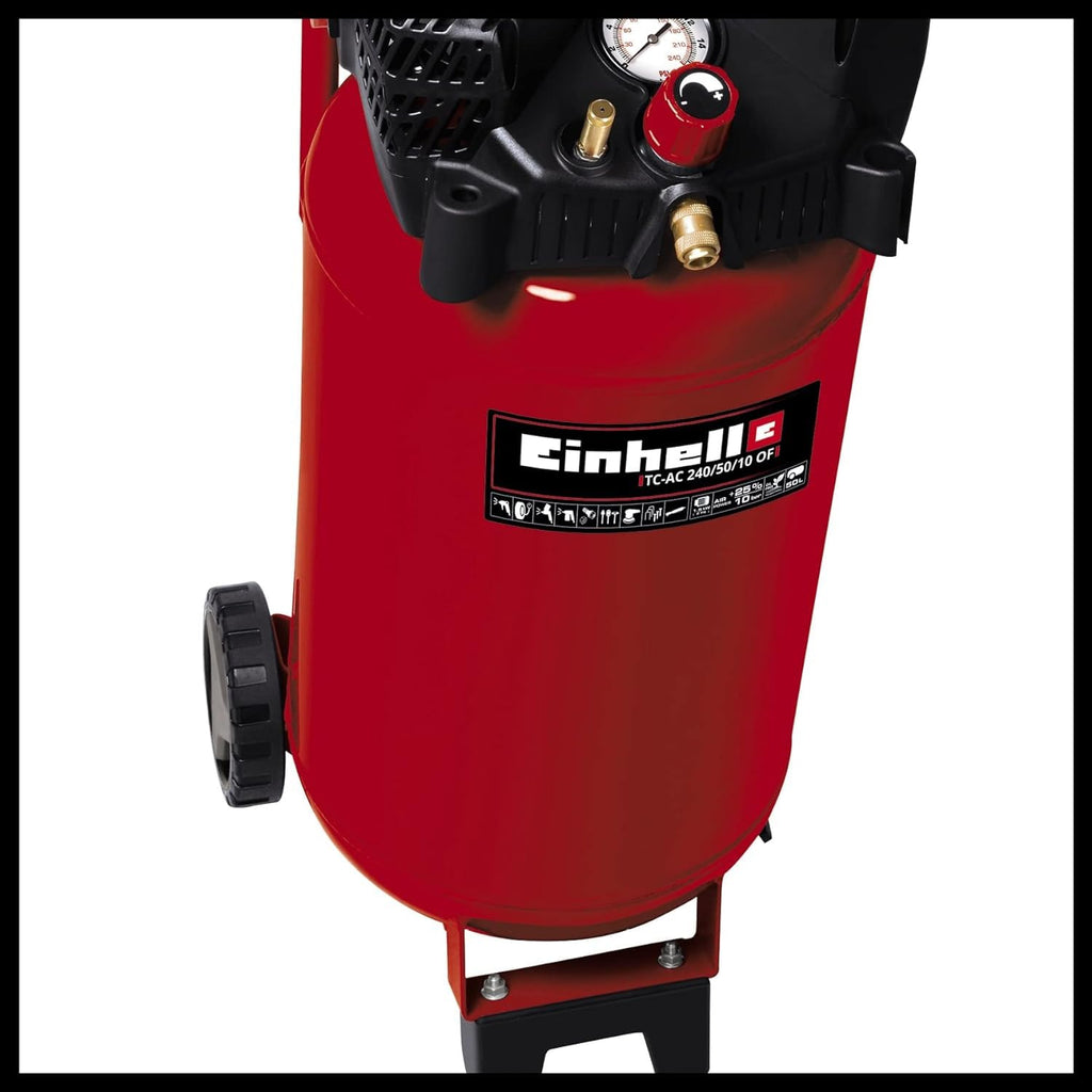 Kompressor TC-AC 240/50/10 OF 1500 W 10 bar 50 l Tank 240 l/min ölfreier Motor 230 V mit Rädern und Haltebügel