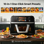 10-in-1 Heißluftfritteuse 10 L mit Dual-Zone, 2500 W, 360° Kochfenster, Farb-Touchscreen, spülmaschinenfeste Teile