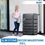 Regentonne Wandtank 510 Liter in Anthrazit mit Steindekor-Front, 80 x 60 x 123 cm, inkl. Auslaufhahn