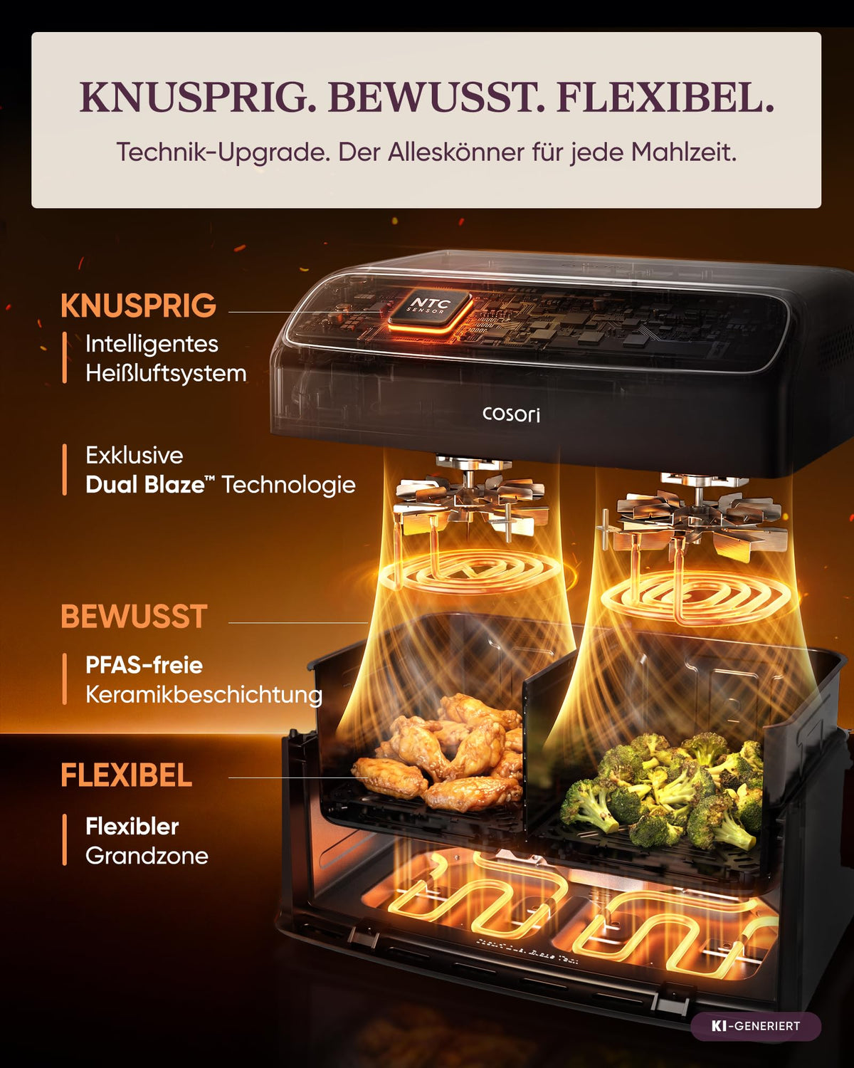 2-Kammer-Heißluftfritteuse Dual Blaze Twinfry Compact TF801 mit 8,6 L, 2200 W und PFAS-freier Keramikbeschichtung