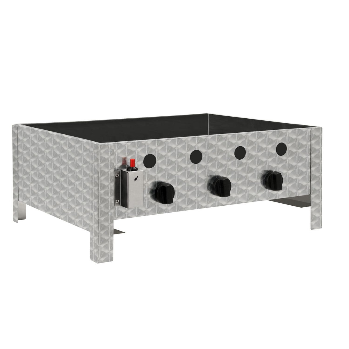 Edelstahl Gastrobräter mit 3 Brennern, 64 x 52 x 27 cm, Gasgrill für Propangas oder Butangas inkl. Grillrost, Flammenblech, Fettwanne und