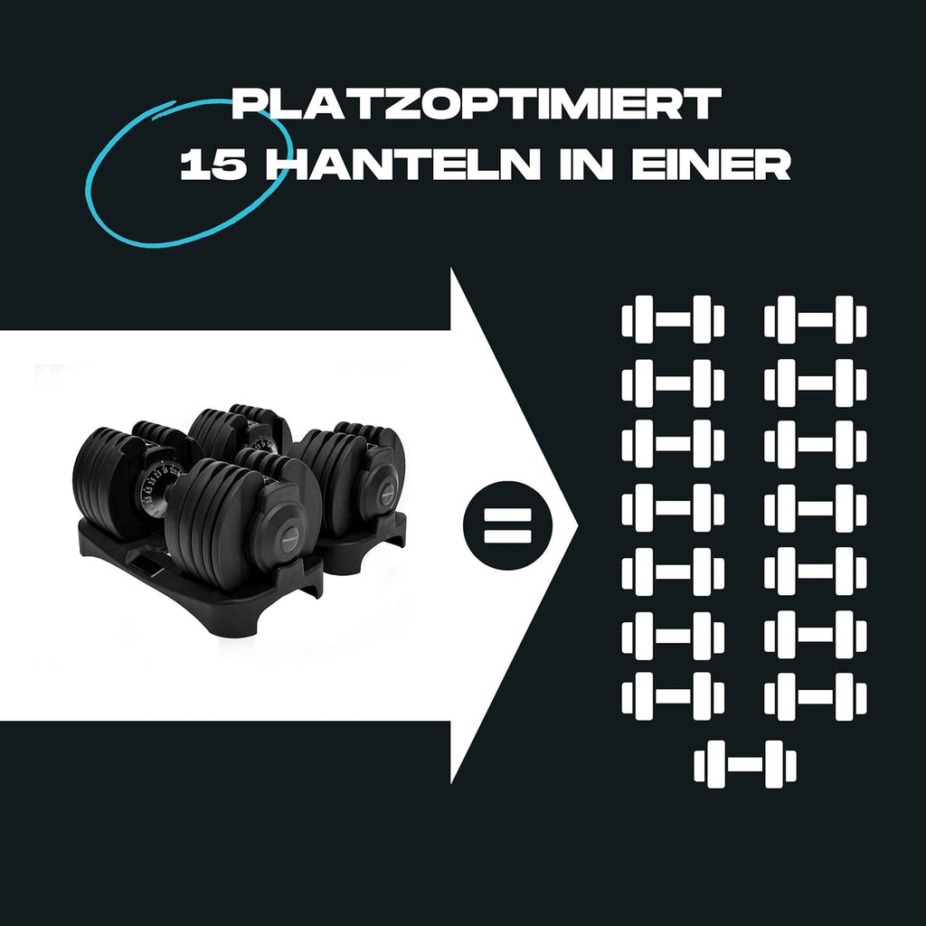 Verstellbare Hanteln 24 kg, 2er-Set, 15-in-1, stufenlos verstellbar von 2,5 bis 24 kg, platzsparend