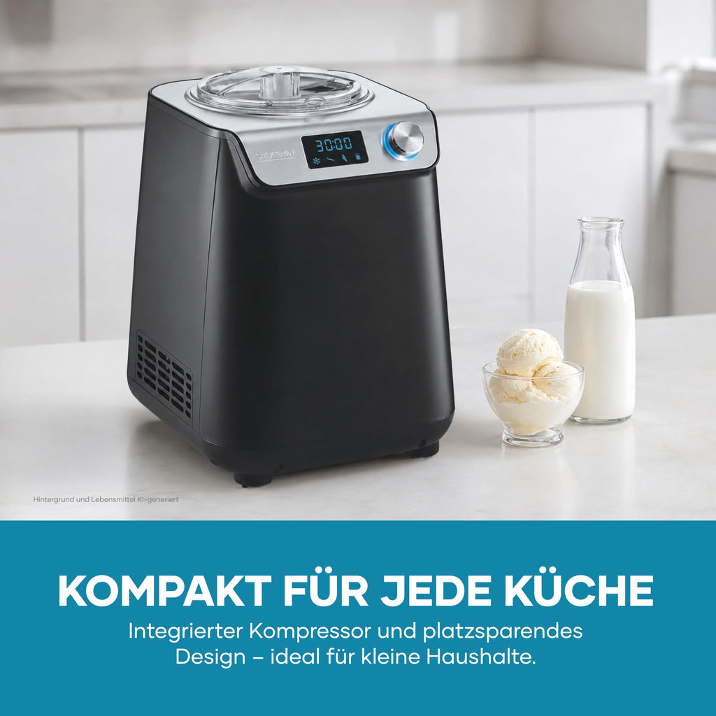 Eismaschine und Joghurtbereiter 2-in-1 mit Kompressor, 1,2 L, EZ 7407, inkl. Rezeptbuch