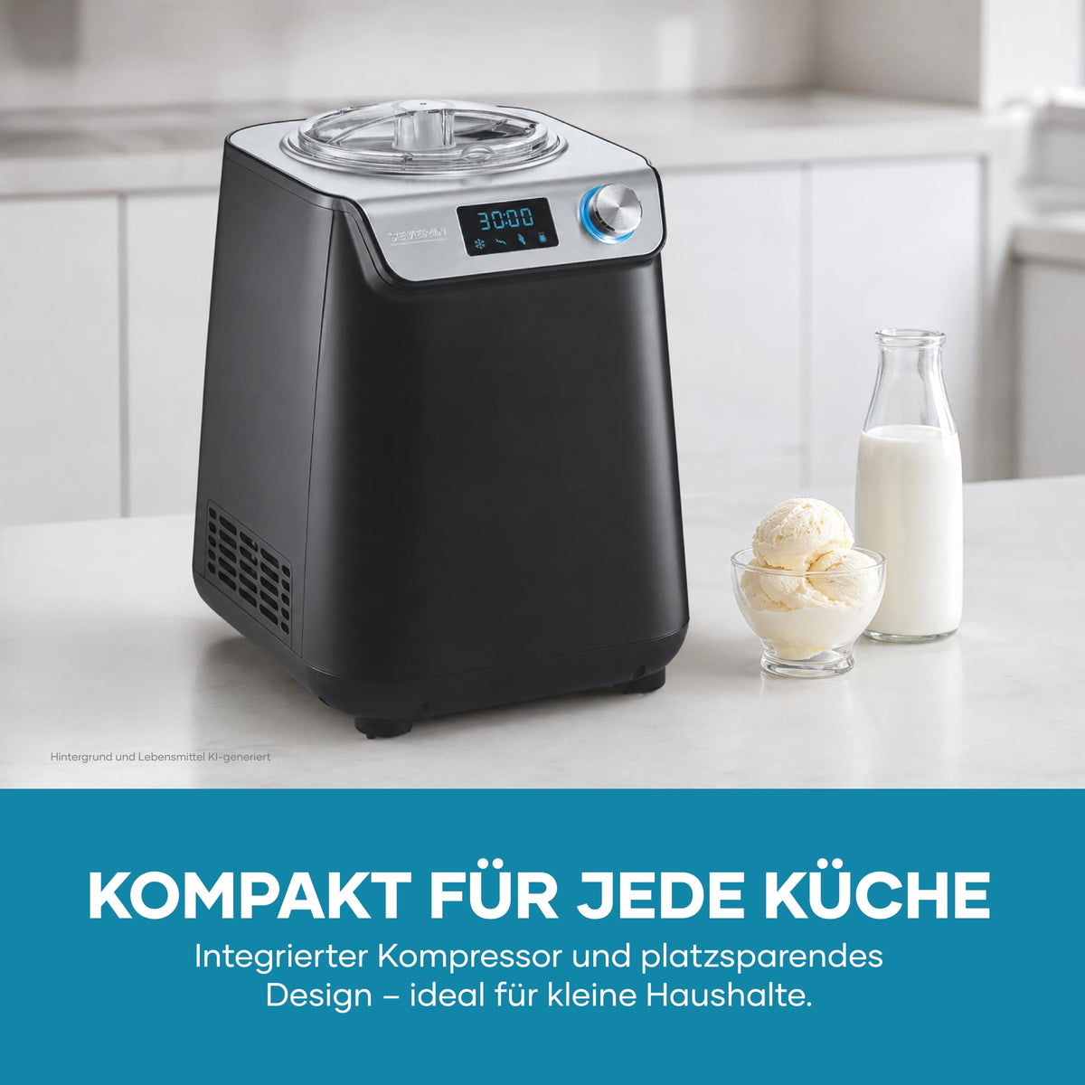 Eismaschine und Joghurtbereiter 2-in-1 mit Kompressor, 1,2 L, EZ 7407, inkl. Rezeptbuch