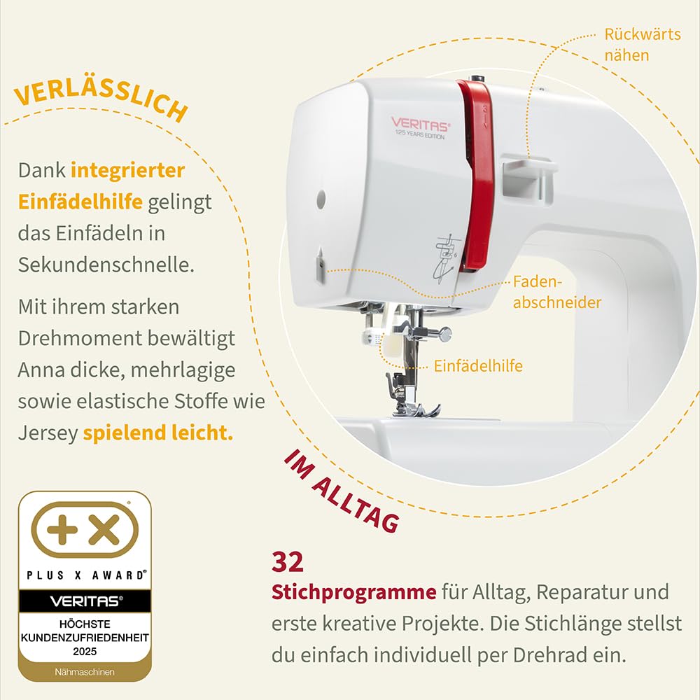 Freiarm-Nähmaschine mit Fußpedal, 32 Stiche, Einfädelhilfe und Auto-Fadenspannung