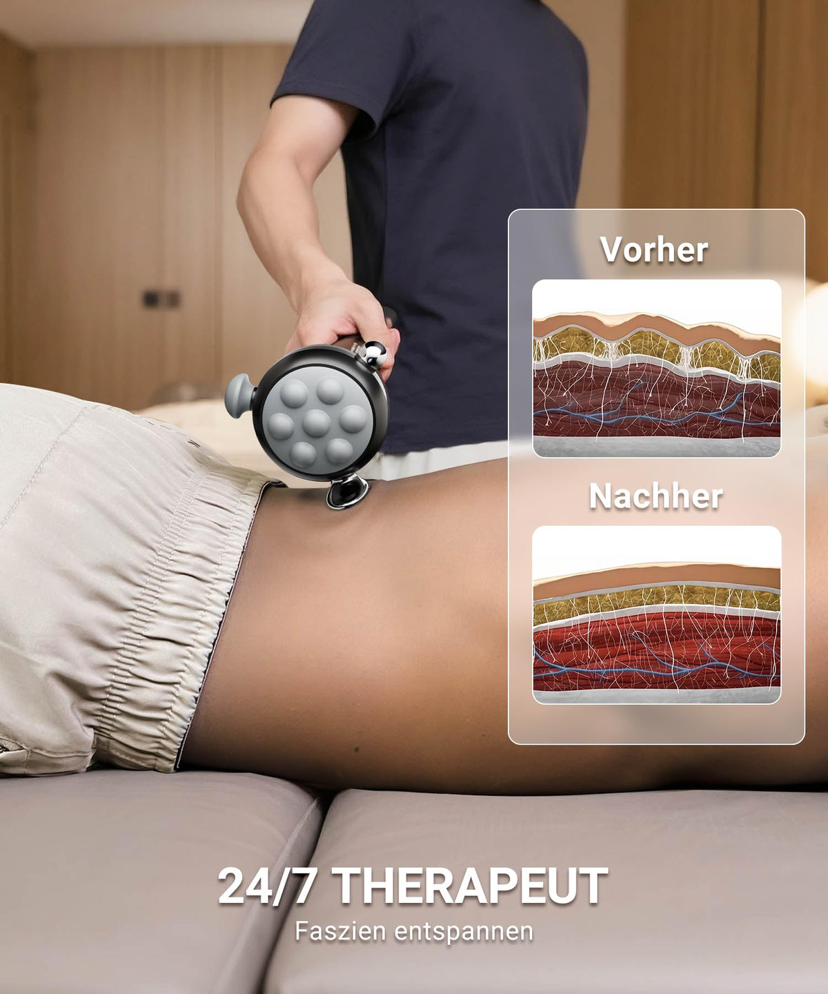 Massagepistole R1 Pro Max mit 360° Massagekopf, 5 Aufsätzen und 120 Hz Tiefengewebe-Vibration