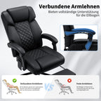 Ergonomischer Bürostuhl mit Massage- und Heizfunktion, schwarzer Chefsessel bis 200 kg mit Fußstütze und 135° neigbarer Rückenlehne
