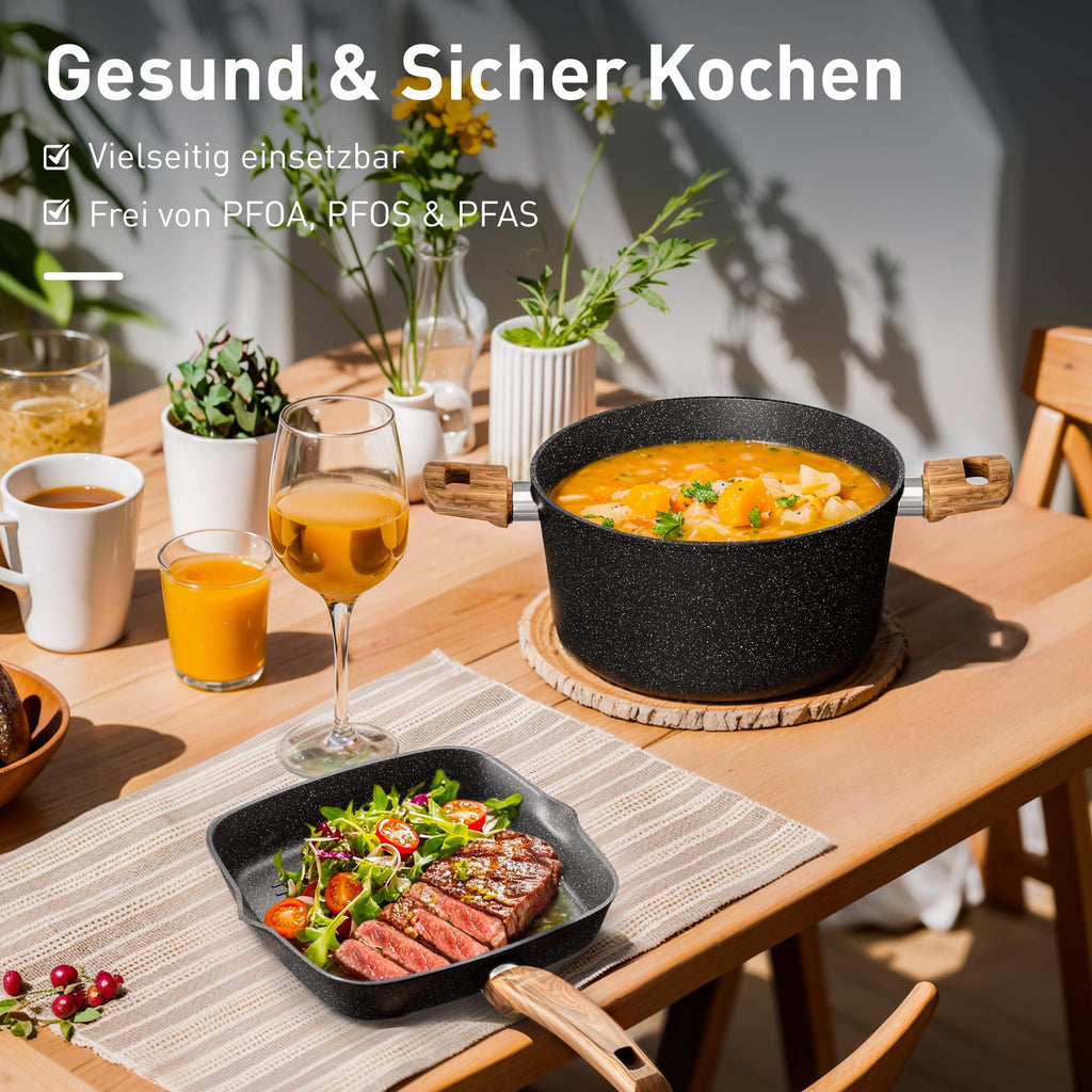 30-teiliges Topfset mit Granit-Antihaftbeschichtung, induktionsgeeignet, inklusive Pfannen, Töpfen, Backformen und Küchenhelfern