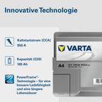 AGM Autobatterie 12 V 105 Ah 950 A A4 Start-Stopp xEV Starterbatterie 6 Zellen SAE-Klemme 394 x 175 x 190 mm