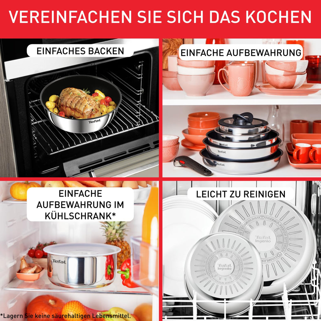 Topf- und Pfannenset 20-teilig mit abnehmbarem Griff, Edelstahl, Induktion, Antihaftversiegelung
