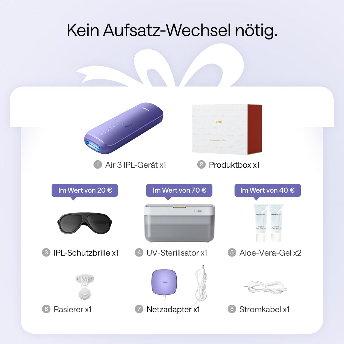 IPL-Haarentfernungsgerät für Gesicht und Körper mit Saphir-Eiskühlung, UV-Sterilisator und Aloe Vera Gel