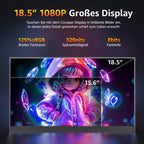 18,5 Zoll Tragbarer Monitor 1080P FHD IPS mit 100 Hz, 120 % sRGB, Lautsprechern, HDMI und USB-C für Laptop, MacBook, Surface, PC, Xbox, PS4/5
