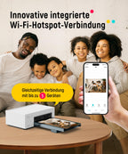 Tragbarer Fotodrucker für Smartphone und PC mit WLAN, 10x15 cm, Farbstoffsublimation, 300 DPI, inkl. 100 Blatt Fotopapier und 3 Patronen