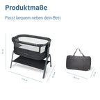 Baby Beistellbett Iora² von 0-6 Monaten mit CloudCore-Matratze, 5 Höhenstufen und Easy Slide, klappbar mit Rollen und Tragetasche, Elegance Graphite