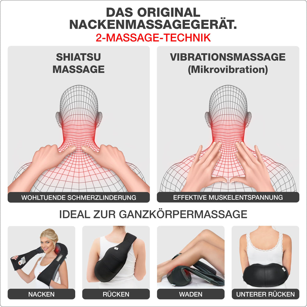 Nackenmassagegerät mit Wärme und Shiatsu, 4D-Massageköpfe, Infrarot, kabelgebunden, inkl. 2 Ersatzbezüge