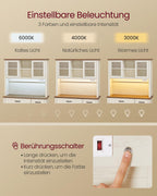 Sideboard mit Beleuchtung und Ladestation, Küchenschrank mit 6 offenen Fächern, 2 Schubladen und Schiebetüren, 106,5 cm breit