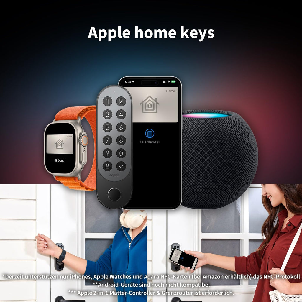 Smart Türschloss U200 Apple Home Key Matter over Thread Fingerabdruck 25 Passwörter NFC Auto-Lock Bluetooth WLAN Schwarz