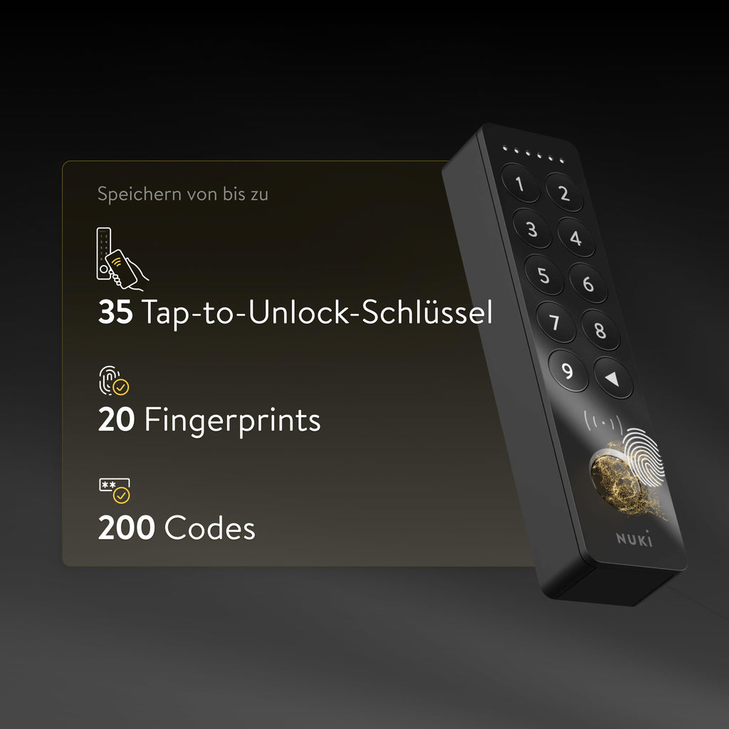 Türschloss-Zubehör Keypad 2 NFC Fingerprint Zahlencode Bluetooth Matter 35 NFC-Schlüssel 20 Fingerprints 200 Zutrittscodes