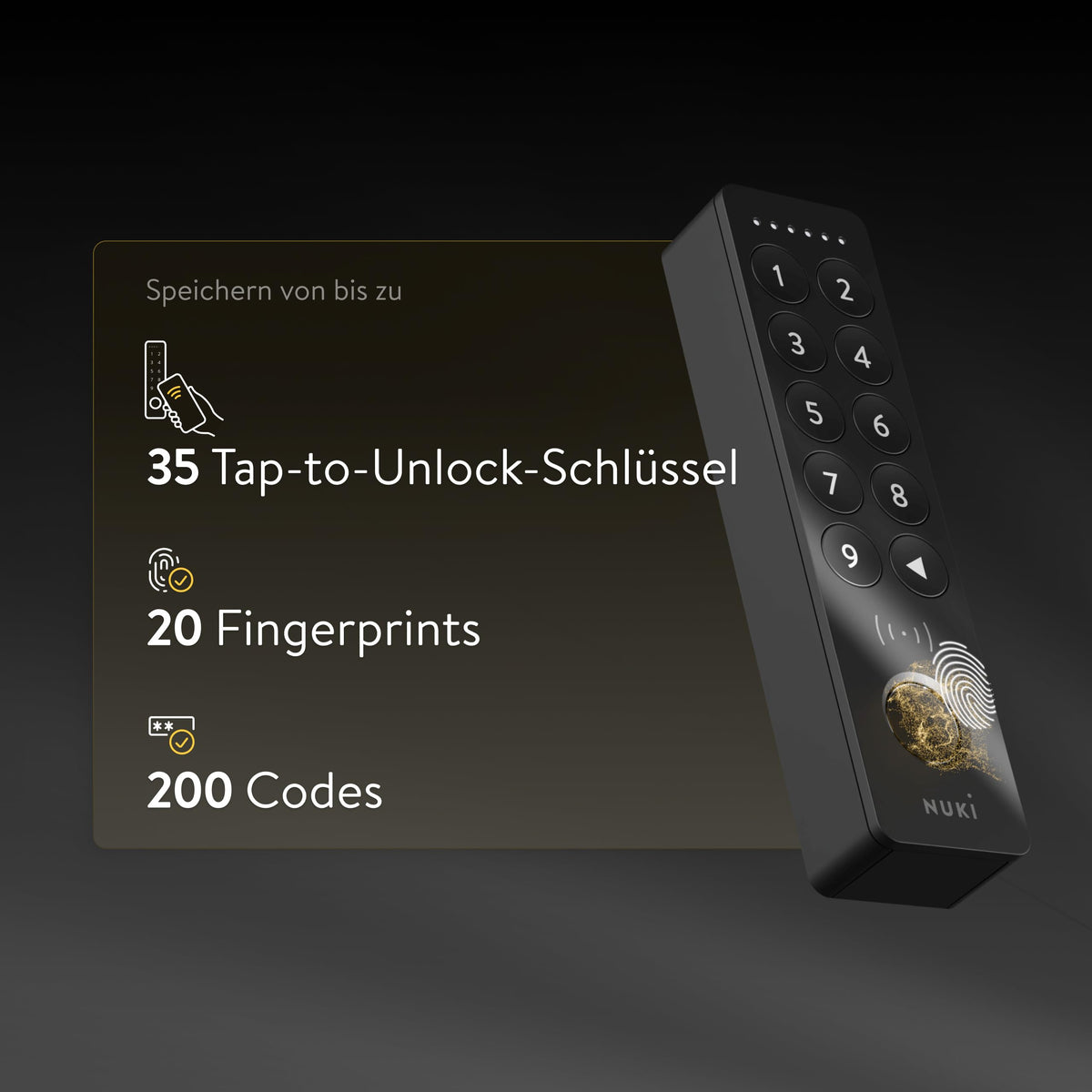 Türschloss-Zubehör Keypad 2 NFC Fingerprint Zahlencode Bluetooth Matter 35 NFC-Schlüssel 20 Fingerprints 200 Zutrittscodes