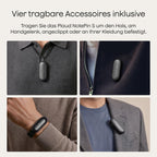 KI-Diktiergerät NotePin S 64 GB 20 Std. Aufnahme KI-Transkription 112 Sprachen 4 Tragevarianten mit USB-C-Ladestation
