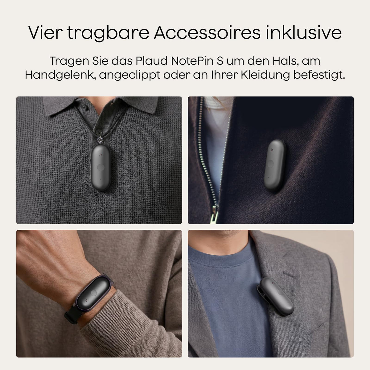 KI-Diktiergerät NotePin S 64 GB 20 Std. Aufnahme KI-Transkription 112 Sprachen 4 Tragevarianten mit USB-C-Ladestation