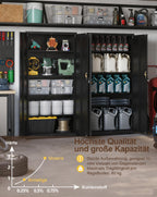 Stahlschrank mit Schloss, 5 Ebenen und verstellbaren Einlegeböden, 80x40x181,5 cm, schwarz