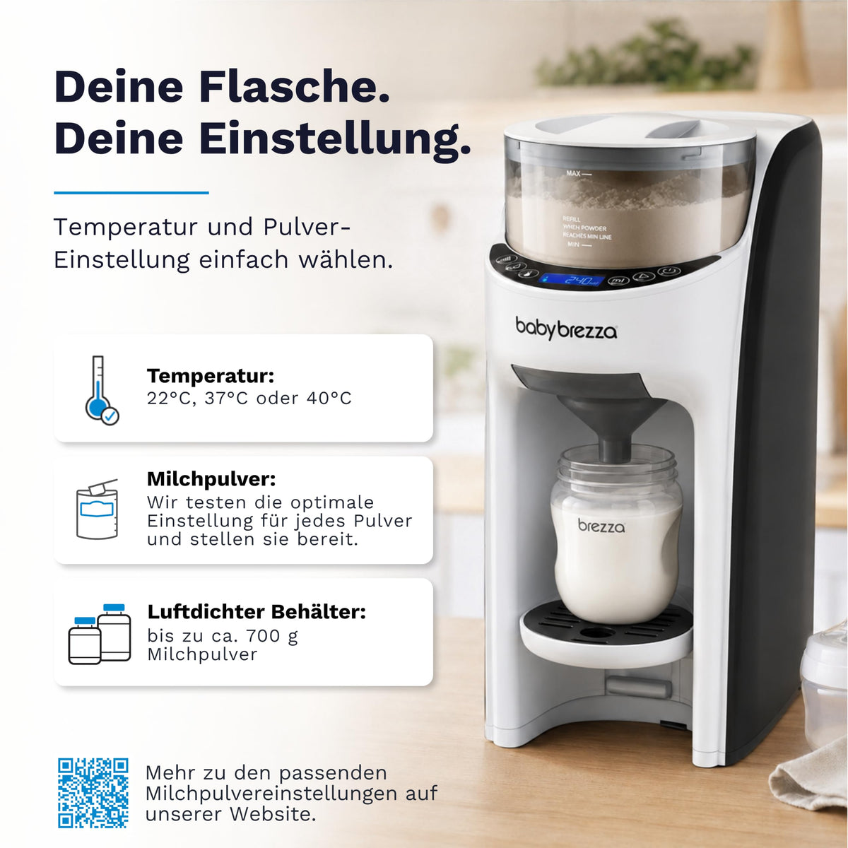 Automatischer Flaschenzubereiter Formula Pro Advanced, bereitet 60–300 ml in 30-ml-Schritten mit 22 °C, 37 °C oder 40 °C zu