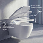 Hänge-WC spülrandlos mit 360° Tornado-Spülung, 3–4,5 l Wasserverbrauch, 58 dB leise und Soft-Close-Absenkautomatik, weiß