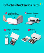 Tragbarer Fotodrucker für Smartphone und PC mit WLAN, 10x15 cm, Farbstoffsublimation, 300 DPI, inkl. 100 Blatt Fotopapier und 3 Patronen