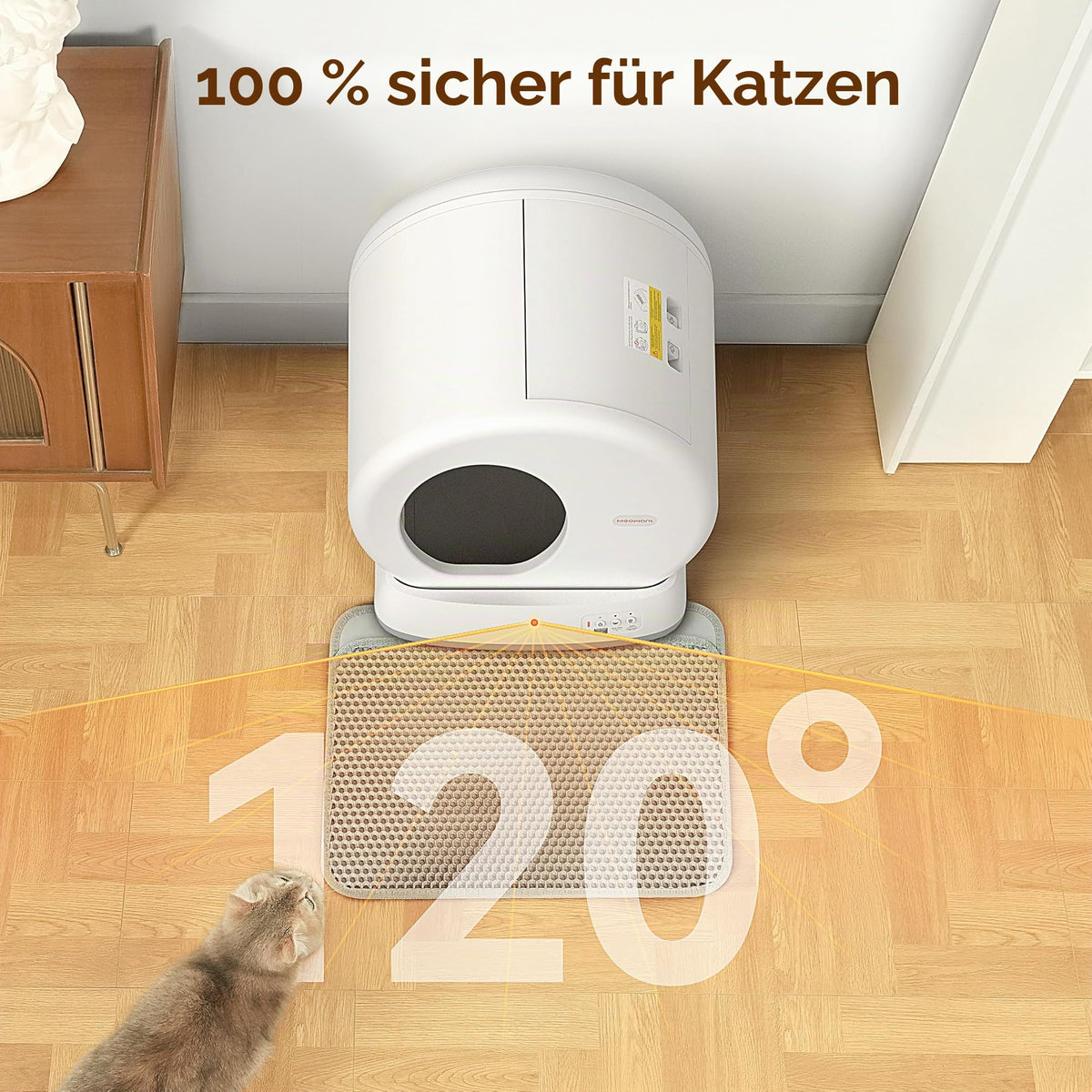 Selbstreinigende Katzentoilette mit App-Steuerung Sicherheitssensoren automatischer Reinigung Geruchsverschluss 57,6 l Grau
