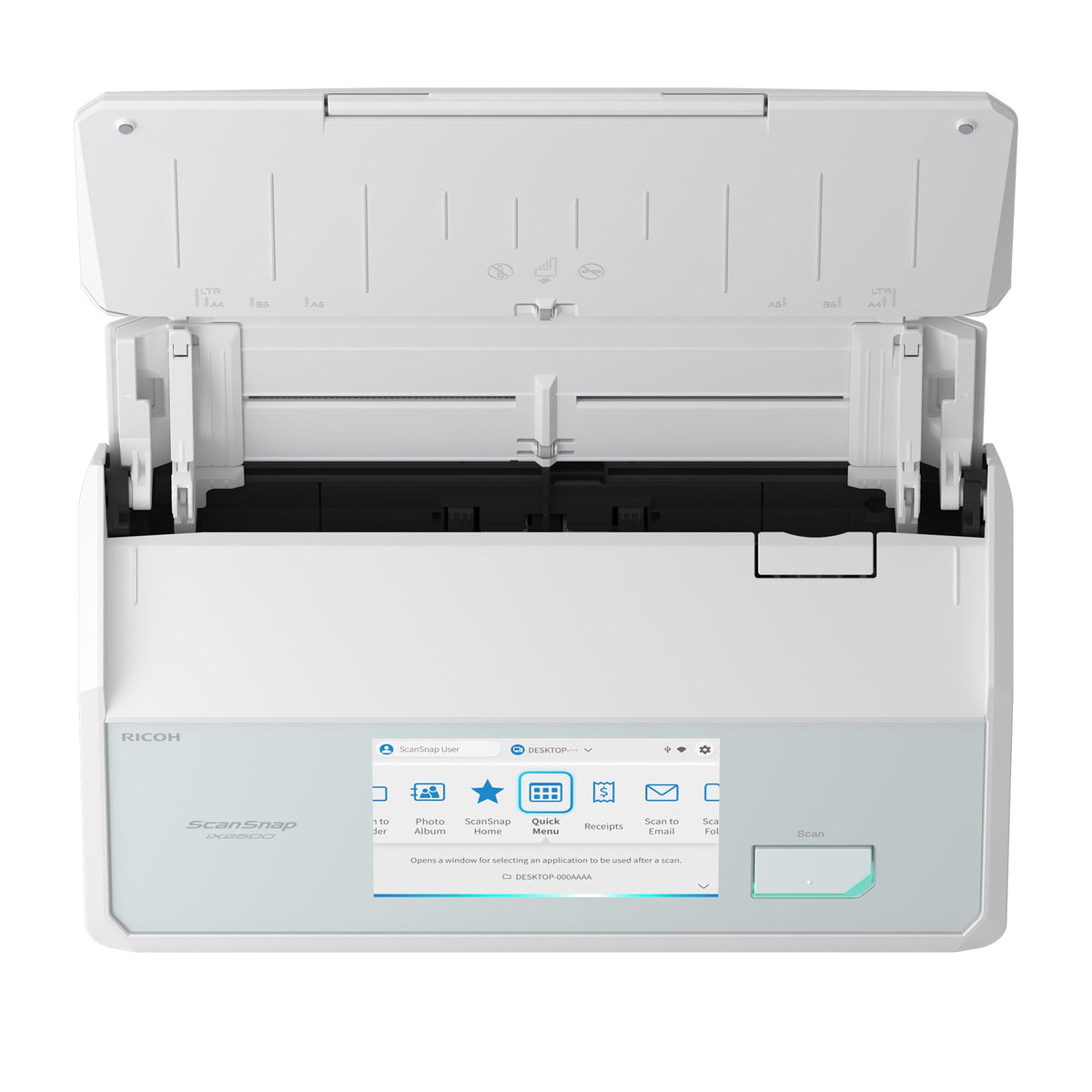 Dokumentenscanner iX2500 A4 mit Duplex-Scan, 45 Seiten pro Minute und 100-Blatt-ADF, 600 dpi, 5-Zoll-Touchscreen, WLAN, Bluetooth und USB 3.2