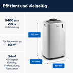Mobiles Klimagerät Pinguino PAC EM82, 3-in-1 mit Luftentfeuchter und Ventilator, für Räume bis 27 m², 9400 BTU, Energieeffizienzklasse A, mit
